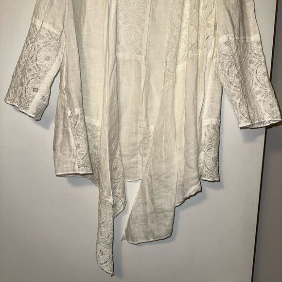 Chicos Linen Lace Panel Cardigan Asymmetrical White Size 1 (Medium) EUC - Picture 2 of 11